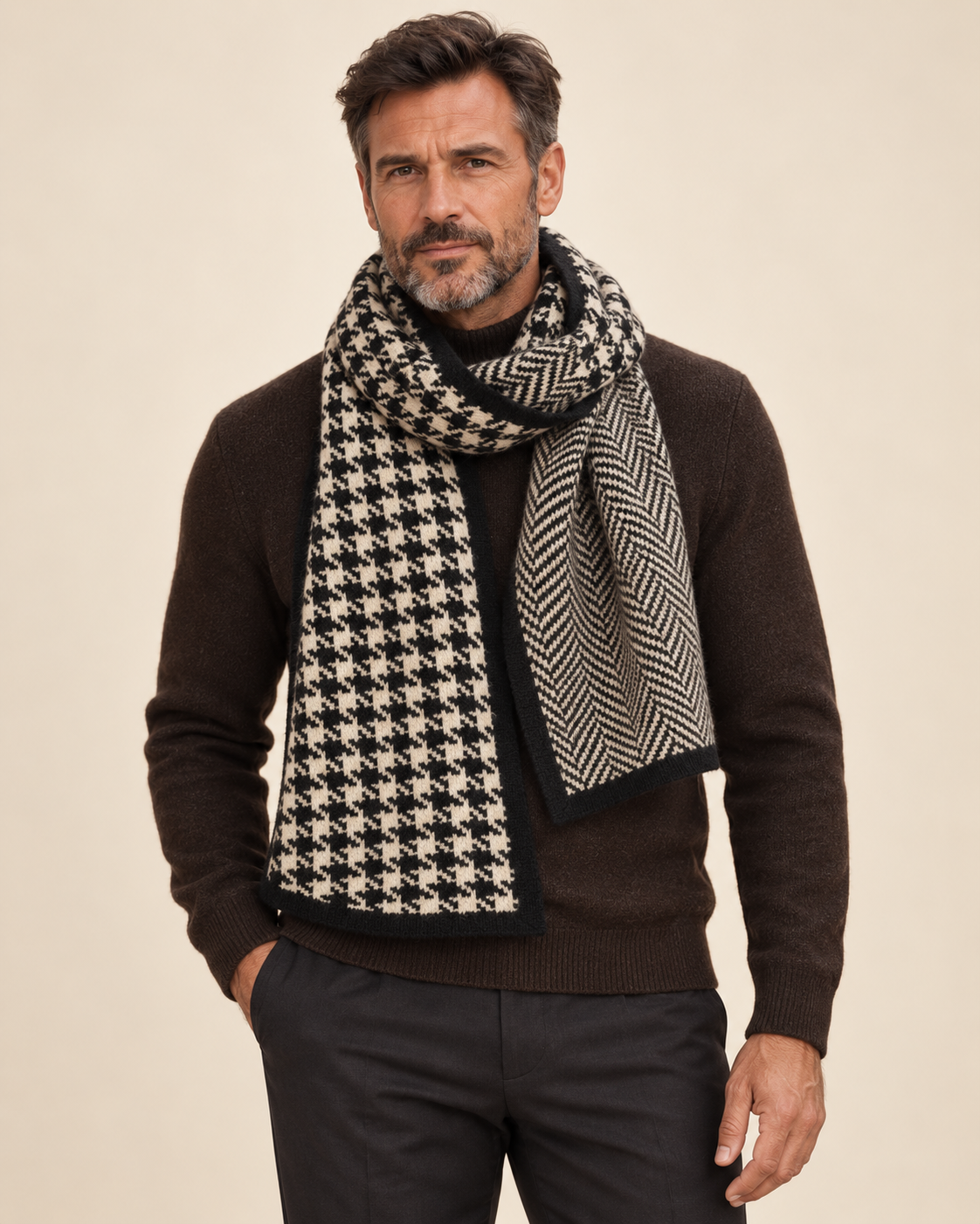 Valtor Herren | Tilo | Schal mit Hahnentrittmuster am Model