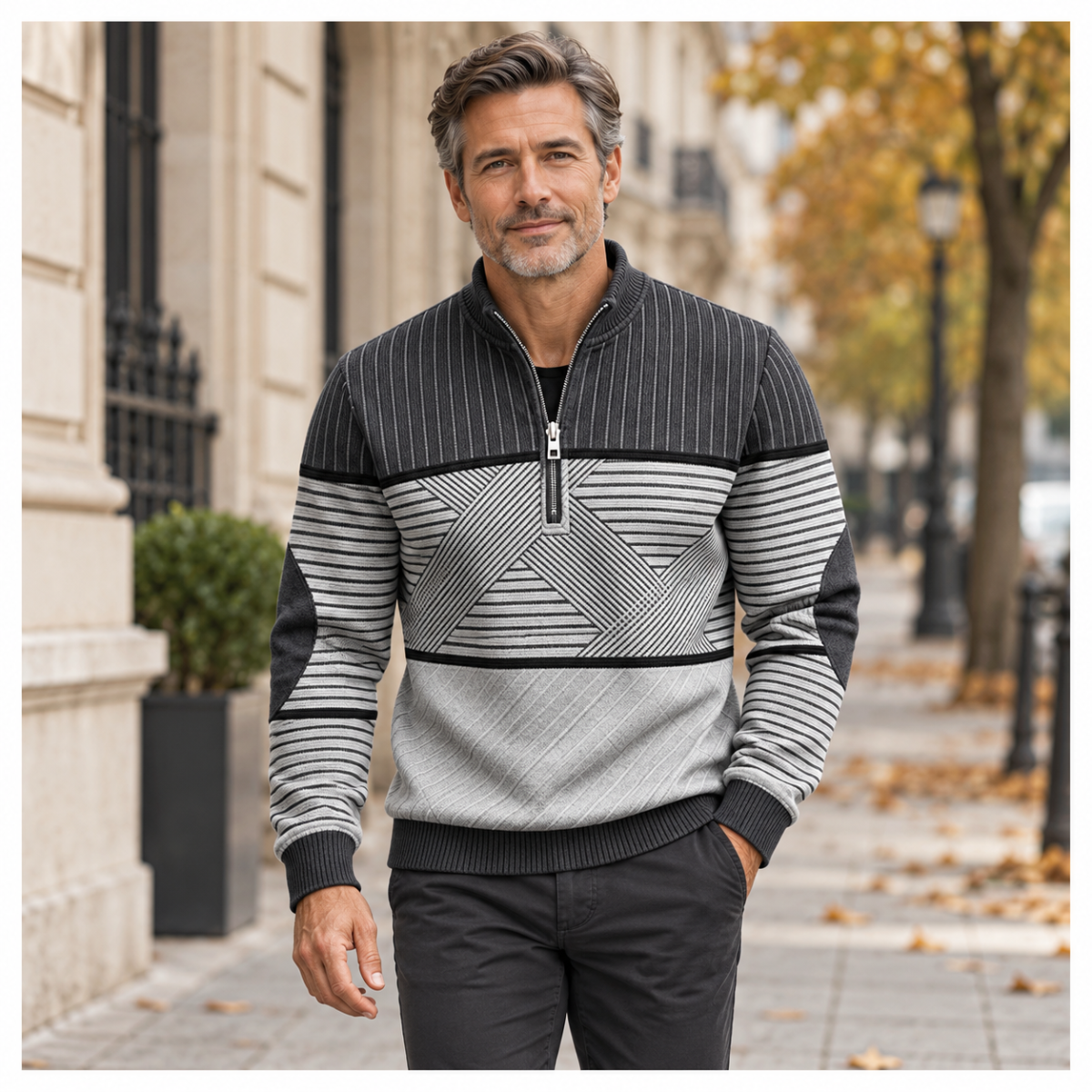 Viktor Half-Zip-Pullover in Grau – Modellansicht