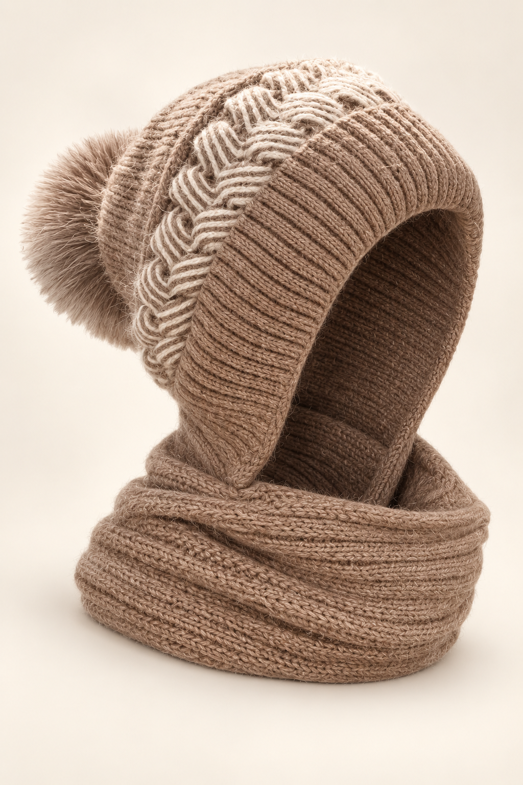 Wilma | Strickkapuze mit Schal in Khaki